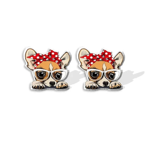 Bijoux Chihuahua : boucles d’oreilles avec des motifs chihuahua en relief, parfait pour les amoureux des petits chiens - couleur rouge avec bandeau