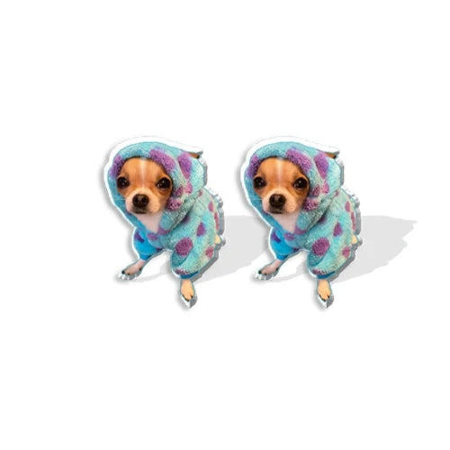 Bijoux Chihuahua : boucles d’oreilles avec des motifs chihuahua en relief, parfait pour les amoureux des petits chiens - couleur bleue