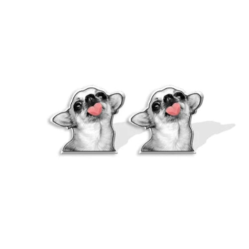 Bijoux Chihuahua : boucles d’oreilles avec des motifs chihuahua en relief, parfait pour les amoureux des petits chiens - couleur gris