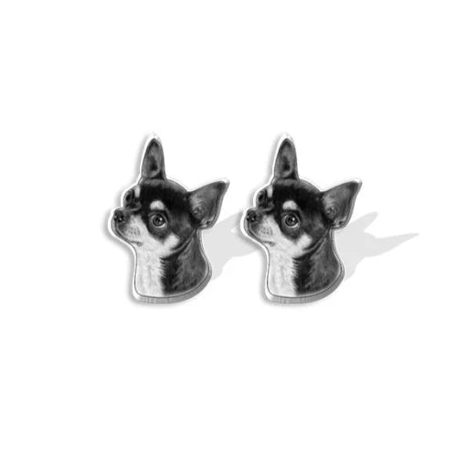 Bijoux Chihuahua : boucles d’oreilles avec des motifs chihuahua en relief, parfait pour les amoureux des petits chiens - couleur noir et gris