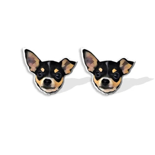 Bijoux Chihuahua : boucles d’oreilles avec des motifs chihuahua en relief, parfait pour les amoureux des petits chiens - couleur noir et marron