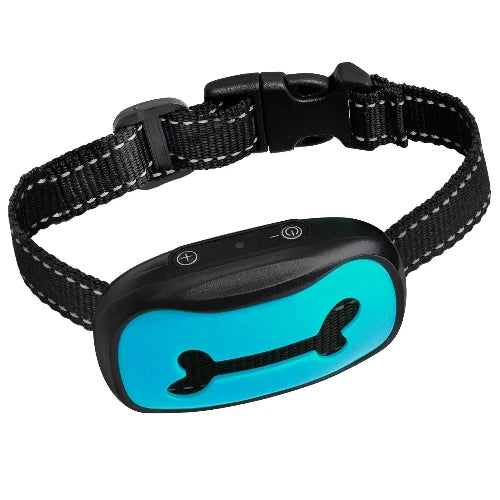 Collier pour Chihuahua anti aboiements noir et motif os bleu. Tendance, pour offrir confort et sécurité à votre petit chien ou chat