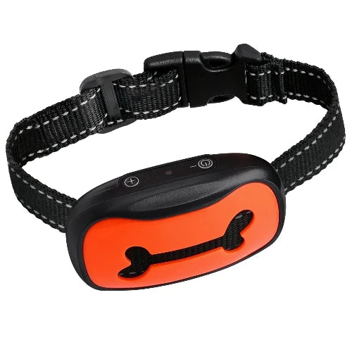 Collier pour Chihuahua anti aboiements noir et motif os orange. Tendance, pour offrir confort et sécurité à votre petit chien ou chat