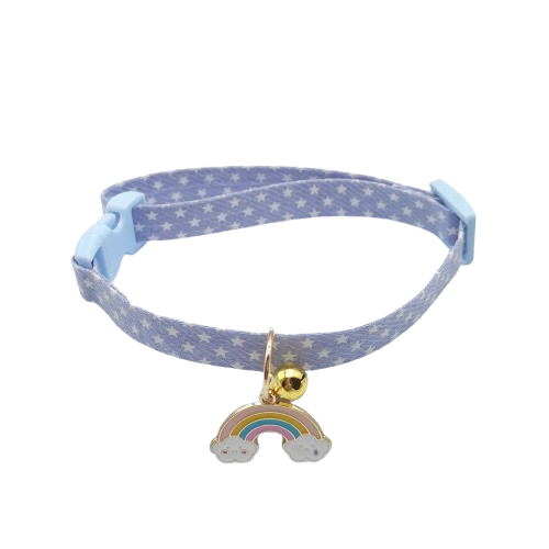 Collier pour Chihuahua bleu avec pendentif motif arc en ciel. Elégant, pour offrir confort et sécurité à votre petit chien ou chat