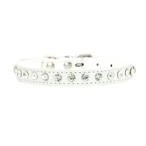 Collier pour Chihuahua blanc en cuir avec des strass / diamants. Tendance, pour offrir confort et sécurité à votre petit chien ou chat