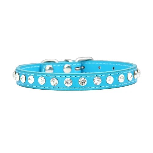 Collier pour Chihuahua bleu en cuir avec des strass / diamants. Tendance, pour offrir confort et sécurité à votre petit chien ou chat