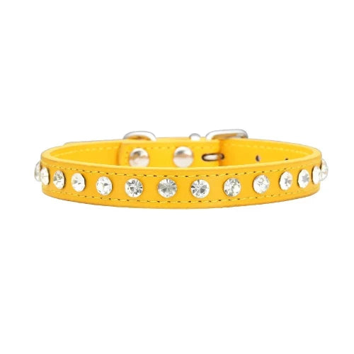 Collier pour Chihuahua jaune en cuir avec des strass / diamants. Tendance, pour offrir confort et sécurité à votre petit chien ou chat