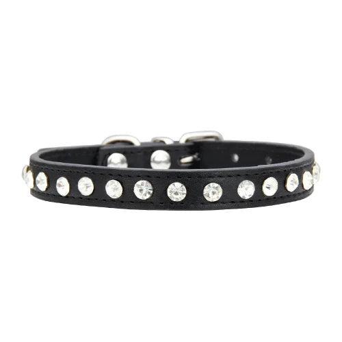 Collier pour Chihuahua noir en cuir avec des strass / diamants. Tendance, pour offrir confort et sécurité à votre petit chien ou chat