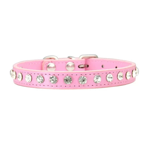 Collier pour Chihuahua rose clair en cuir avec des strass / diamants. Tendance, pour offrir confort et sécurité à votre petit chien ou chat