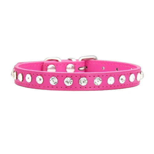 Collier pour Chihuahua rose en cuir avec des strass / diamants. Tendance, pour offrir confort et sécurité à votre petit chien ou chat