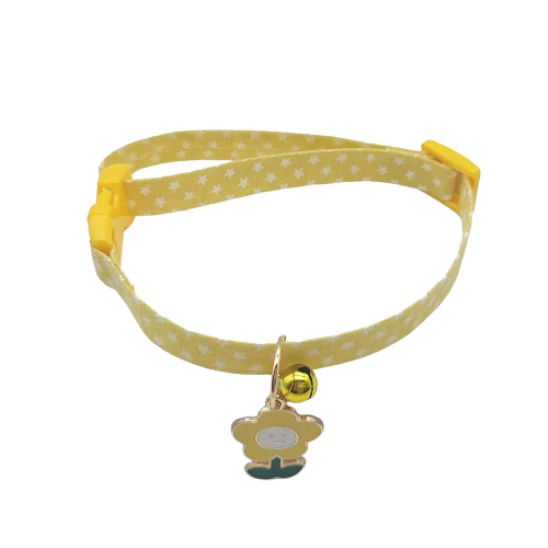 Collier pour Chihuahua jaune avec pendentif motif fleurs. Elégant, pour offrir confort et sécurité à votre petit chien ou chat