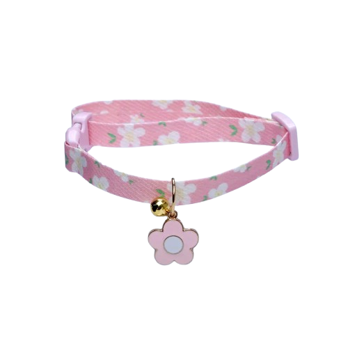 Collier pour Chihuahua rose avec pendentif motif fleurs. Tendance, pour offrir confort et sécurité à votre petit chien ou chat