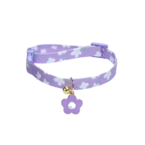 Collier pour Chihuahua violet avec pendentif motif fleurs. Tendance, pour offrir confort et sécurité à votre petit chien ou chat