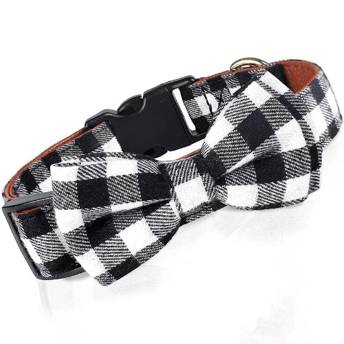 Collier pour Chihuahua avec noeud papillon de couleur blanc et noir à carreaux, pour offrir confort et sécurité à votre petit chien ou chat