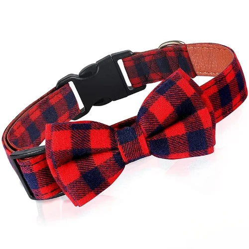Collier pour Chihuahua avec noeud papillon de couleur rouge et noir à carreaux, pour offrir confort et sécurité à votre petit chien ou chat