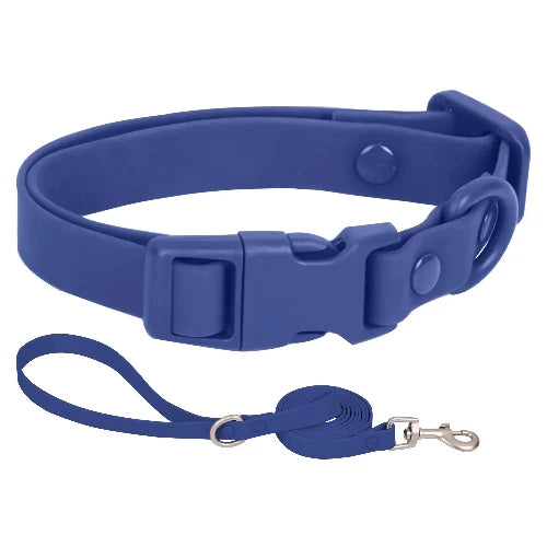 Collier pour Chihuahua en silicone bleu foncé avec une laisse. Résistant pour offrir confort et sécurité à votre petit chien ou chat