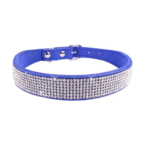 Collier pour Chihuahua en cuir bleu foncé avec strass / paillettes, pour offrir confort et sécurité à votre petit chien ou chat