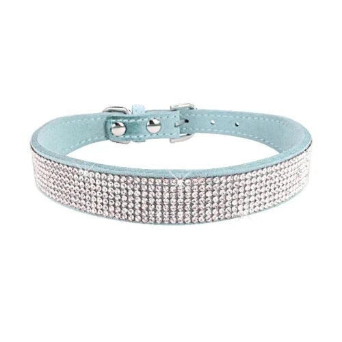 Collier pour Chihuahua en cuir bleu / vert avec strass / paillettes, pour offrir confort et sécurité à votre petit chien ou chat