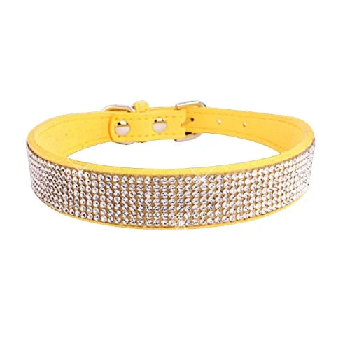 Collier pour Chihuahua en cuir jaune avec strass / paillettes, pour offrir confort et sécurité à votre petit chien ou chat