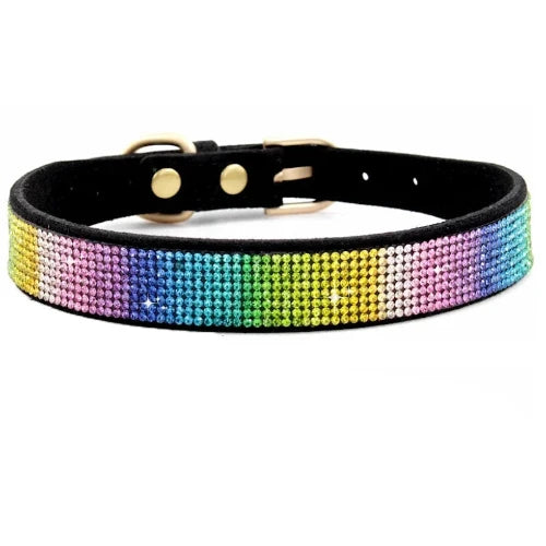 Collier pour Chihuahua en cuir noir avec strass / paillettes multicolores, pour offrir confort et sécurité à votre petit chien ou chat