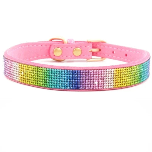Collier pour Chihuahua en cuir rose avec strass / paillettes multicolores, pour offrir confort et sécurité à votre petit chien ou chat