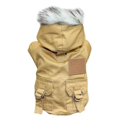 Manteau pour Chihuahua - Doudoune chaude beige avec fourrure - stylée, idéale pour garder votre petit chien ou chat au chaud