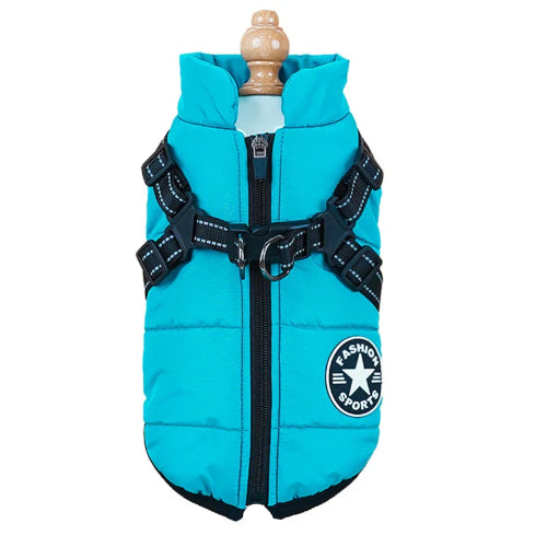 Manteau pour Chihuahua : Doudoune bleue avec harnais intégré pour Chihuahua – Pratique, idéale pour votre petit chien ou chat