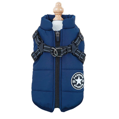Manteau pour Chihuahua : Doudoune bleue avec harnais intégré pour Chihuahua – Pratique, idéale pour votre petit chien ou chat