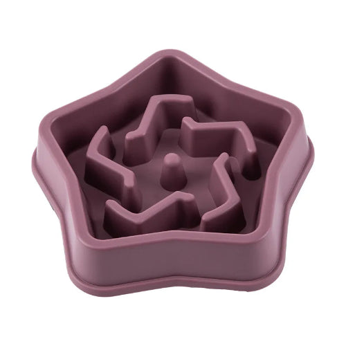 Gamelle anti gloutons en forme d’étoile. En plastique résistant de couleur violet. Adaptée pour les croquettes et l’eau. Convient à tous les petits chiens et les chats. Vendue sur la boutique Mon Petit Chihuahua.