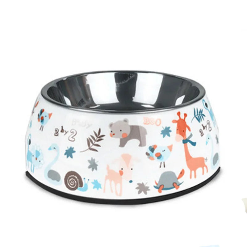 Gamelle Chien Inox blanche motifs Animaux adaptée aux petits chiens et aux chats. Vendue sur la boutique Mon Petit Chihuahua.