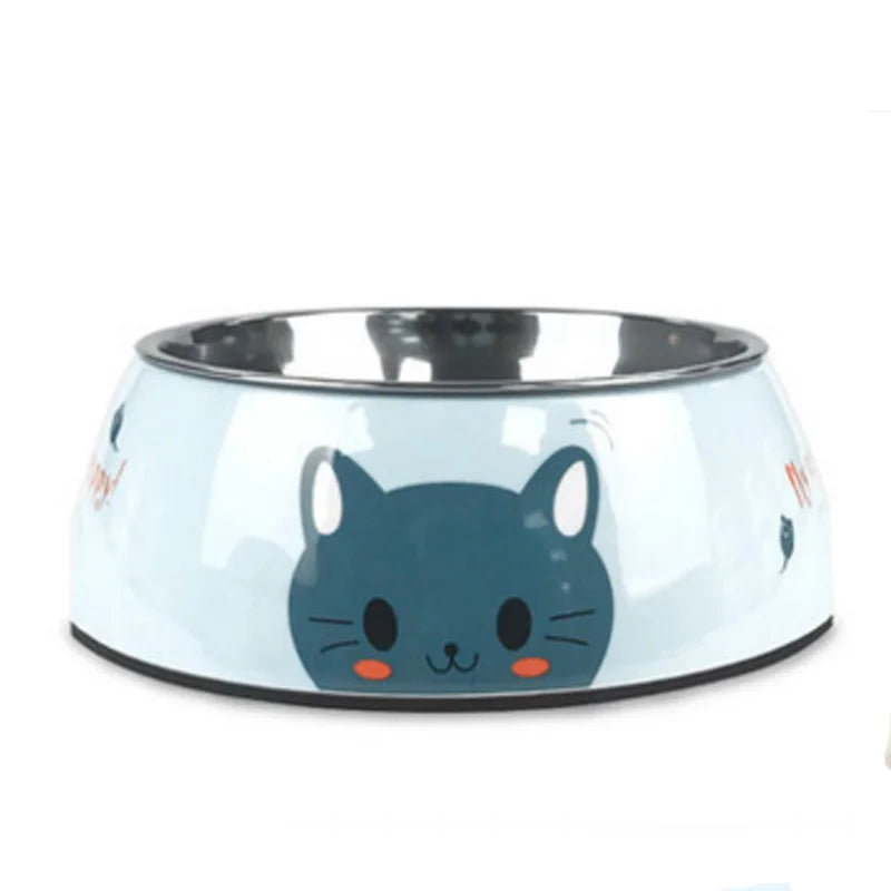 Gamelle Chien Inox bleue motifs Chats adaptée aux petits chiens et aux chats. Vendue sur la boutique Mon Petit Chihuahua.