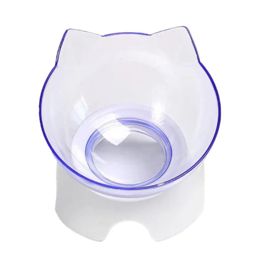 Gamelle simple en plastique résistant, surélevée. Adaptée aux petits chiens et aux chats. Vendue sur la boutique Mon Petit Chihuahua. Bol transparent et support blanc