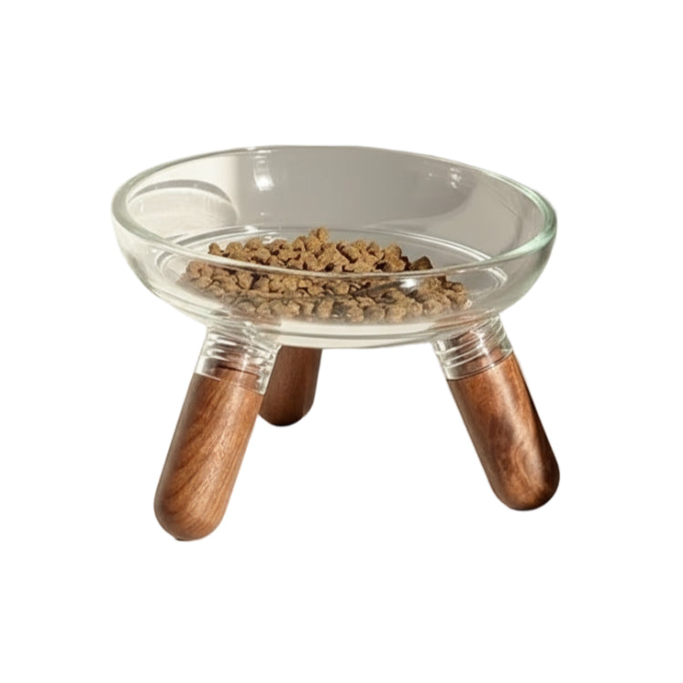 Gamelle transparente surΓ©levΓ©e, avec des pieds en bois. AdaptΓ©e Γ tous les petits chiens et les chats. Vendue sur la boutique Mon Petit Chihuahua.