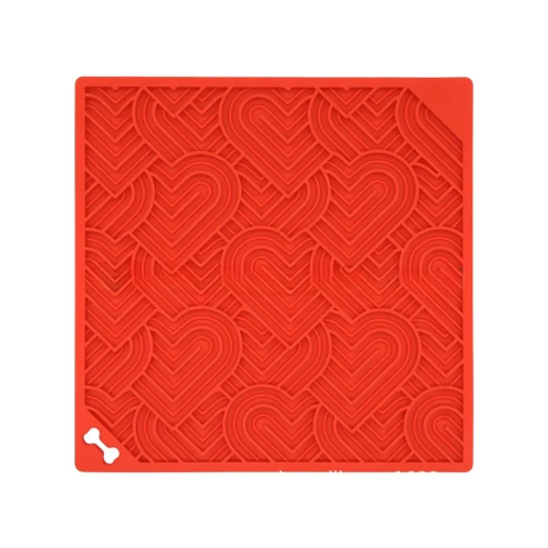 Tapis de lechage anti glouton rouge adapté aux petits chiens et aux chats. Vendue sur la boutique Mon Petit Chihuahua.