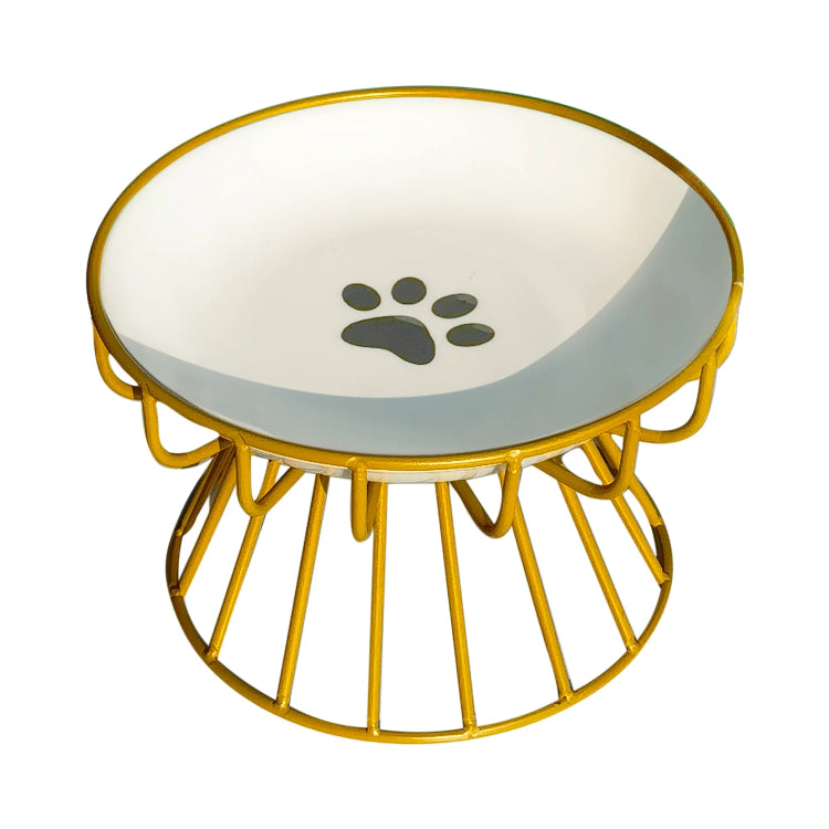 Gamelle simple compartiment, pour croquettes et eau. En céramique avec support doré. Adaptée à tous les petits chiens et les chats. Vendue sur la boutique Mon Petit Chihuahua.