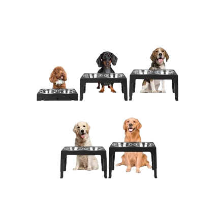 Gamelle double compartiment, rΓ©glable en hauteur, adaptΓ©e Γ tous les petits chiens et les gros. Vendue sur la boutique Mon Petit Chihuahua. Vue de toutes les tailles