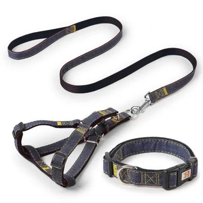 Harnais noir et jaune pour petit chien avec collier et laisse assortie. Confortable, convient aux petits chiens, chihuahuas, ou aux chats.