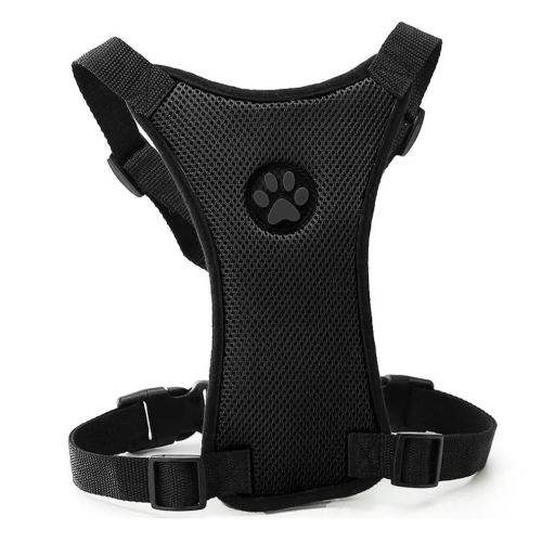 Harnais noir pour attacher votre petit chien lors de vos trajets en voiture. Convient à tous les véhicules. S’adapte aux petits chiens, chihuahuas, ou aux chats.