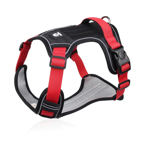 Harnais résistant noir et rouge pour petit chien. Confortable, convient aux petits chiens, chihuahuas, ou aux chats.