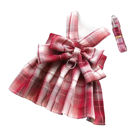 Harnais pour chiens en forme de Robe rouge ร carreaux. Vendu avec sa Laisse assortie. Confortable, convient aux petits chiens, chihuahuas, ou aux chats. Vendu dans la boutique ยซย Mon Petit Chihuahuaย ยป