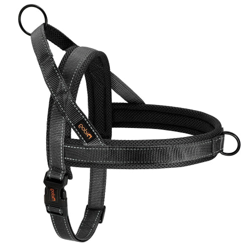 Harnais noir et gris rรฉsistant en nylon pour chiens. Confortable, convient aux petits chiens, chihuahuas, ou aux chats. Vendu dans la boutique ยซย Mon Petit Chihuahuaย ยป