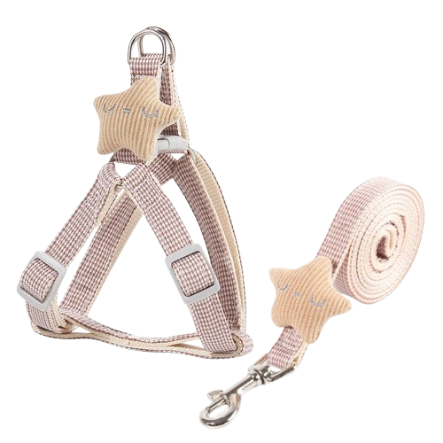 Harnais marron et sa laisse pour Chihuahua avec étoile en relief – Confortable pour ajouter du style à votre petit chien ou chat