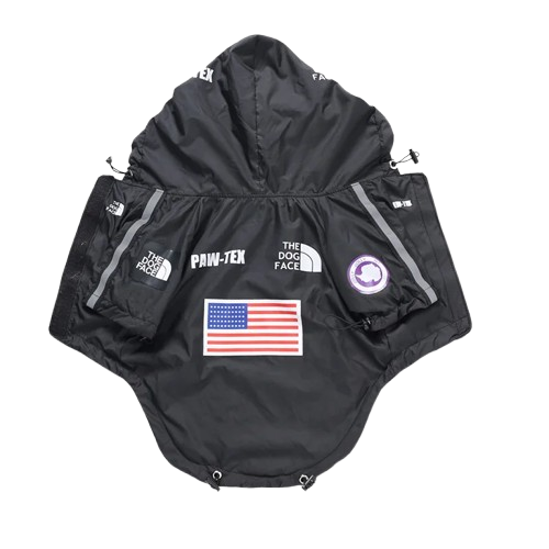 Manteau pour Chihuahua - Imperméable noir aux motifs USA – parfait pour protéger votre petit chien ou chat par temps de pluie