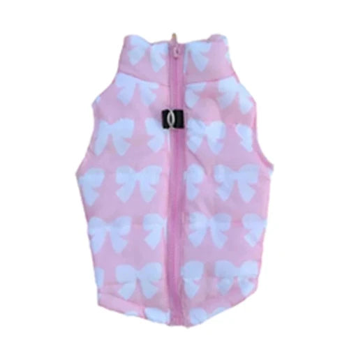 Manteau pour Chihuahua : doudoune rose motifs noeuds papillon blans –Parfait pour protéger votre petit chien ou chat pendant les promenades