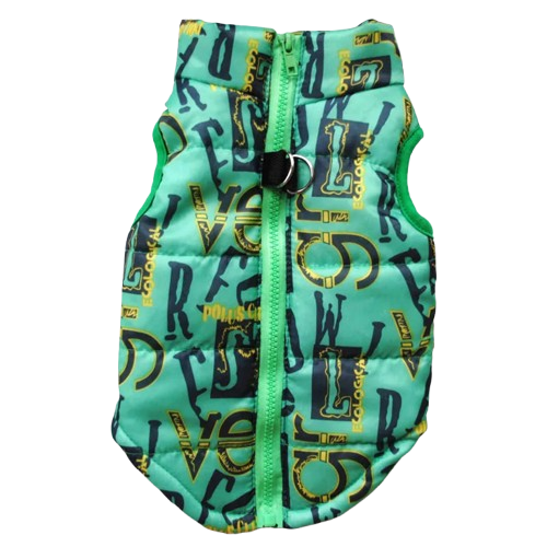 Manteau pour Chihuahua : doudoune vertes avec inscriptions – Confortable, parfait pour protéger votre petit chien ou chat pendant les promenades
