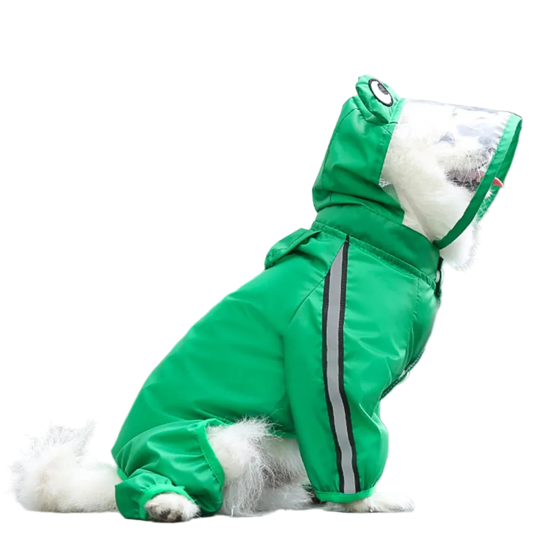Manteau pour Chihuahua : imperméable kway vert avec capuche transparente. Motifs grenouille sur la capuche.Confortable, parfait pour protéger votre petit chien ou chat les jours de pluie