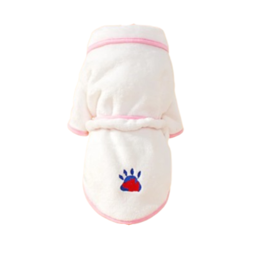 VĂȘtement pour Chihuahua - Peignoir cocoon blanc et rose â Doux et absorbant, idĂ©al pour sĂšcher votre petit chien ou chat