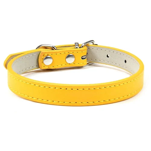 Collier pour Chihuahua en cuir uni jaune. Tendance, pour offrir confort et sécurité à votre petit chien ou chat