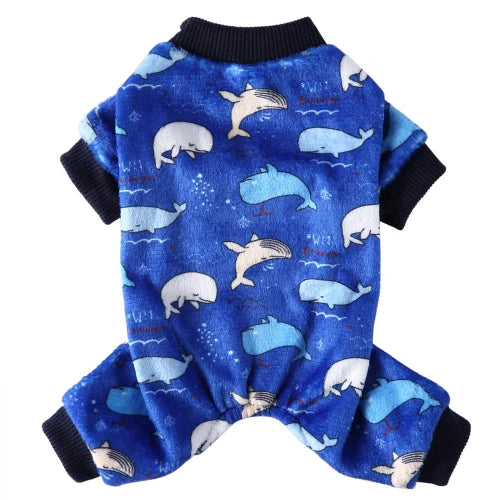 Pyjama bleu et noir avec motif baleines pour Chihuahua â Confortable, idĂ©al pour garder votre petit chien ou chat au chaud pendant la nuit