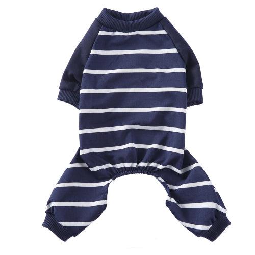 Pyjama bleu à rayures blanches pour Chihuahua – Confortable et chaud, idéal pour garder votre petit chien ou chat au chaud pendant la nuit